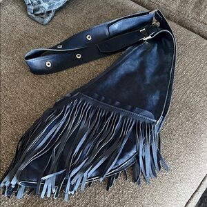 Navy Fringe Shoulder Bag